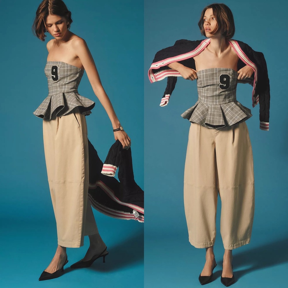 Anthropologie Maeve Tan Khaki Pleated Barrel-Leg Chino Pants Size 6 OB1727898